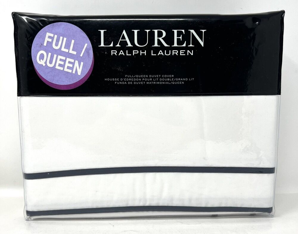 Ralph Lauren Spencer Border Sateen Full/Queen Duvet Cover NAVY White Blue NIP